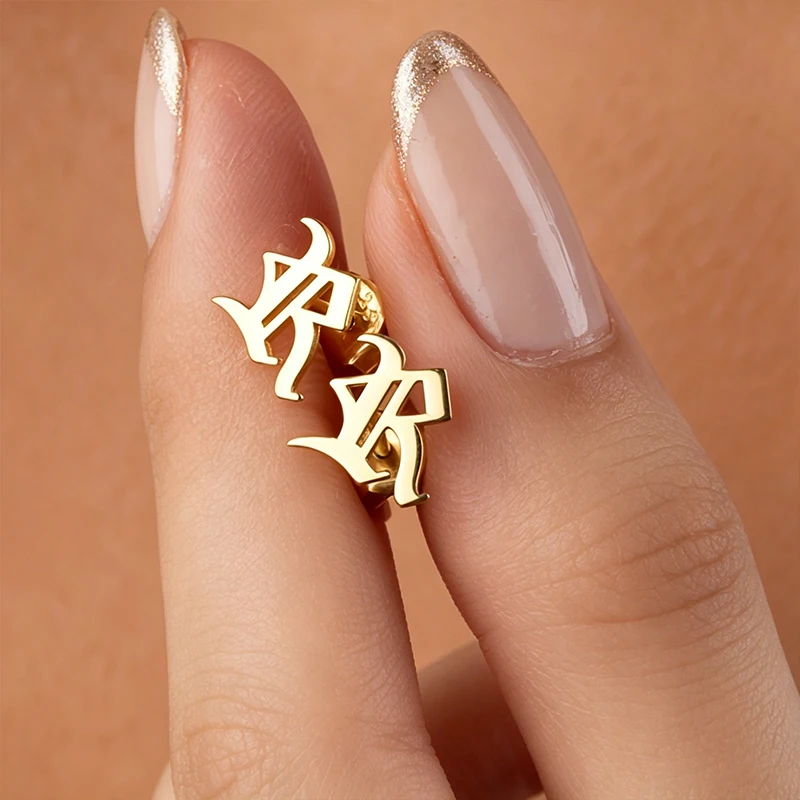 Custom Initial Earrings Customized Women's Punk Style Earrings Personalized 24K Gold Earrings Costume Jewelry Trendy Earrings