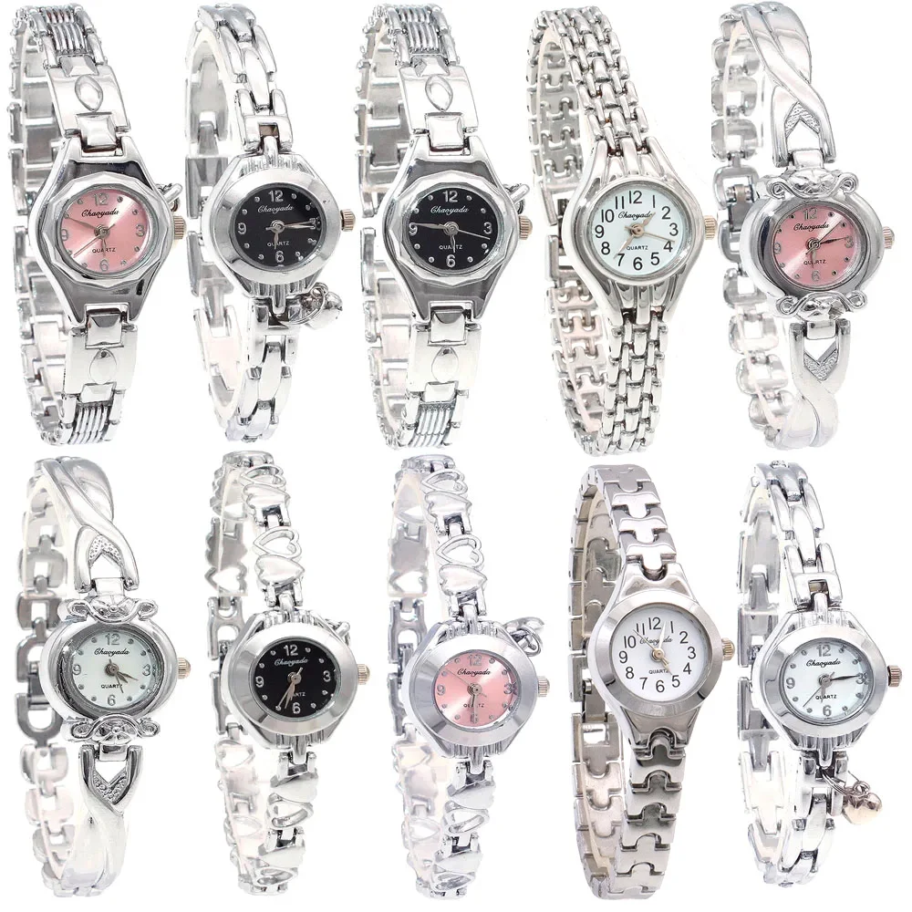 10PCS/Lot Mixed Bulk Cute Watch Women Watches Ladies Women Girls Silver Watch Stainless Steel Quartz Dress Wristwatch Gifts