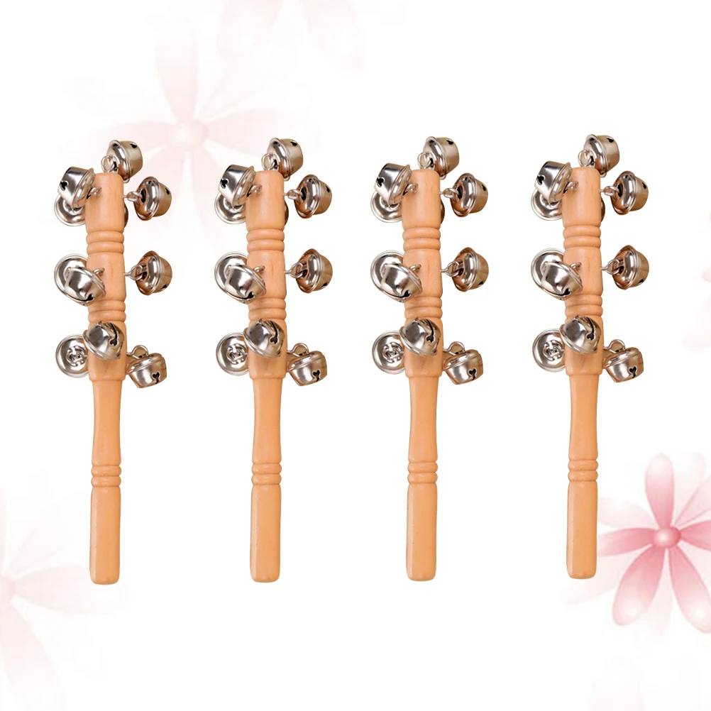 

4 Pcs Wooden Hand Bell Baby Handbell Rattle Toys Bells Shaking for Bayby Music Child