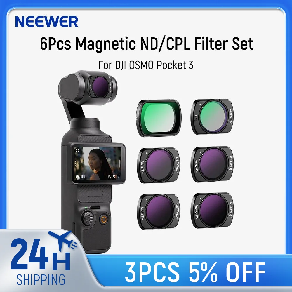 Neewer-磁気NDおよびcplフィルターセット、dji Osmo Pocket 3、uv cpl nd16 pl nd32 pl nd64 pl nd256 pl偏光、6パックと互換性があります