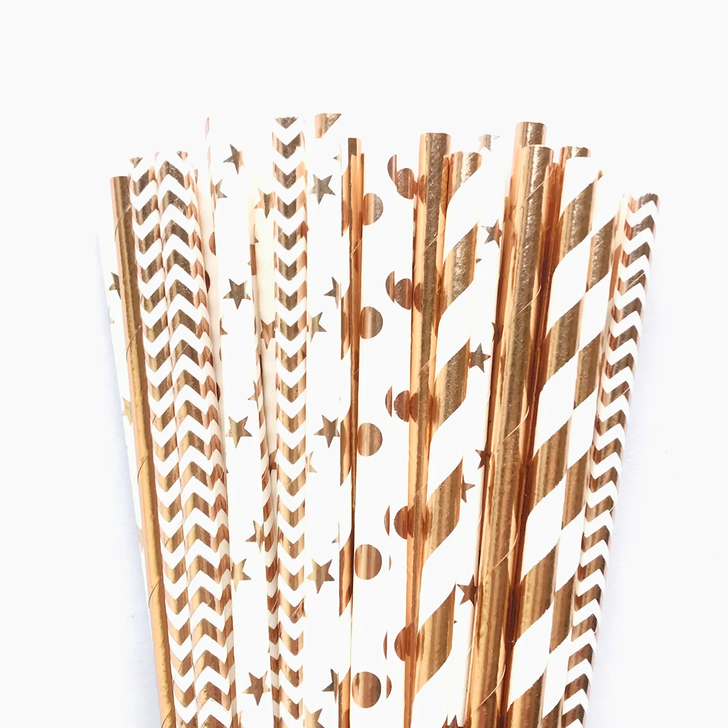 1000 Pcs Metallic Rose Gold Foil Paper Straws Bulk-Gold Stripe Plain Golden Drinking Straws-Wedding Holiday Party Biodegradable