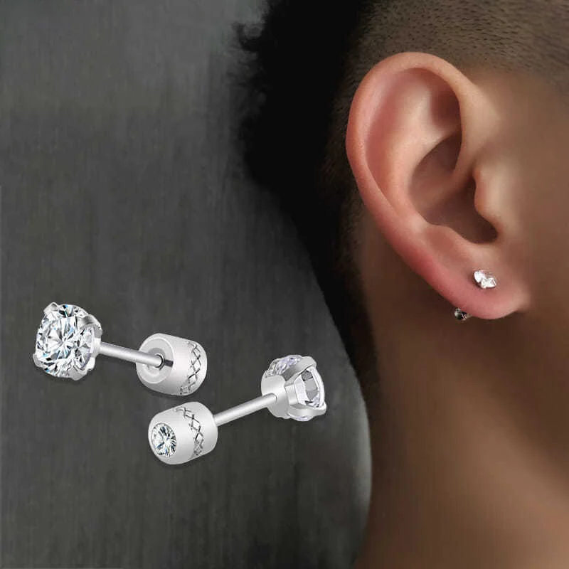 2Pcs 의료 스테인레스 스틸 크리스탈 스터드 귀걸이 나사 피어싱 Tragus 연골 귀 스터드 귀걸이 남성 여성 쥬얼리