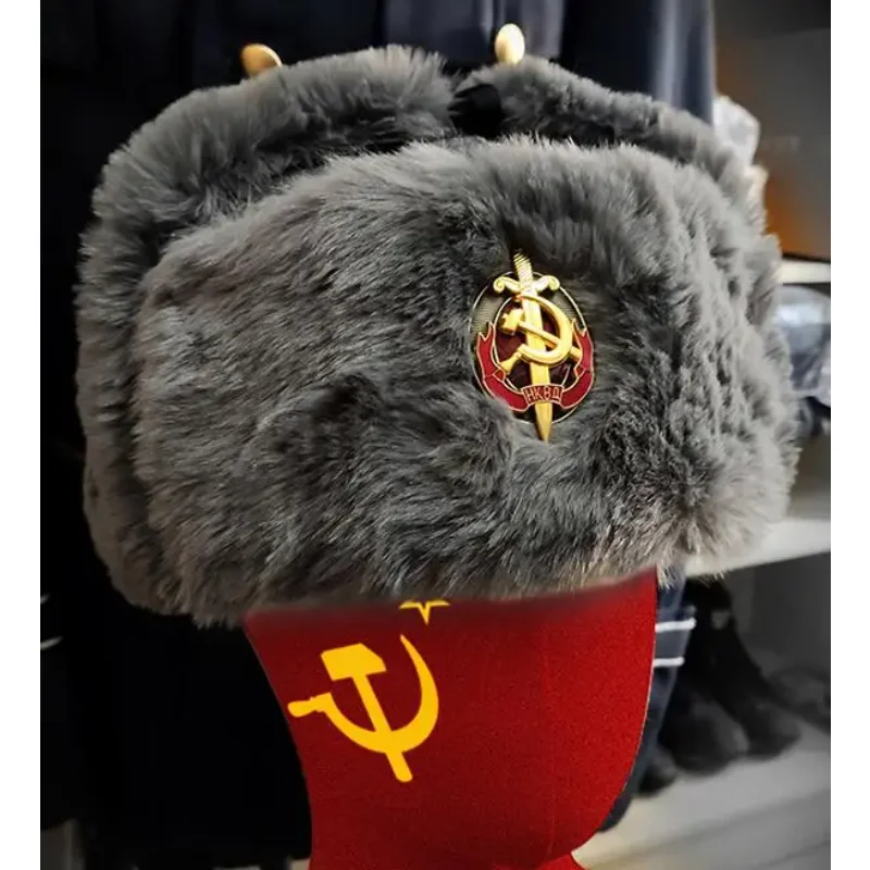 Bombor Hat Winter Soviet Union Cap Fluffy Guards Russian Military Men Leifeng