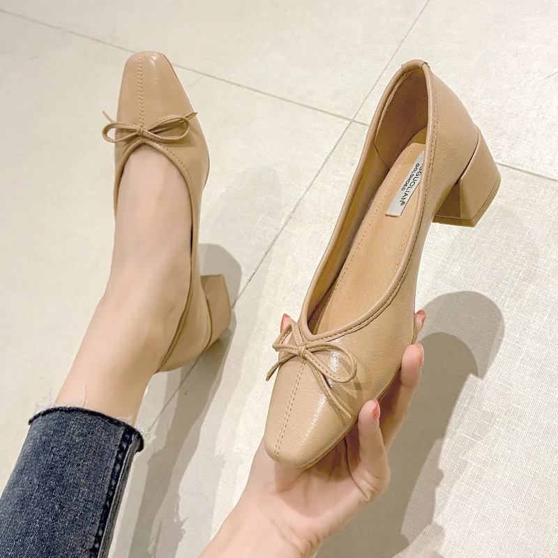 Bow Ballet High Heels Shoes Woman Basic Pumps 2022 Fashion  Round Bow Work Shoe Fashion Party Women Shoes Pump zapatos de mujer