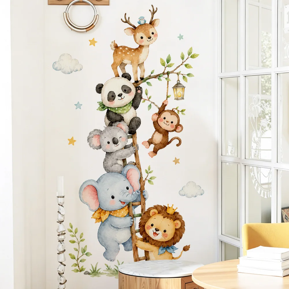 Niedliche Waldtiere Wandaufkleber für Kinderzimmer, Kinder, Jungen, Mädchen, Babyzimmer, Dekoration, Kinderzimmer, Tapete, Vinyl, Elefant, Löwe – Detail 30