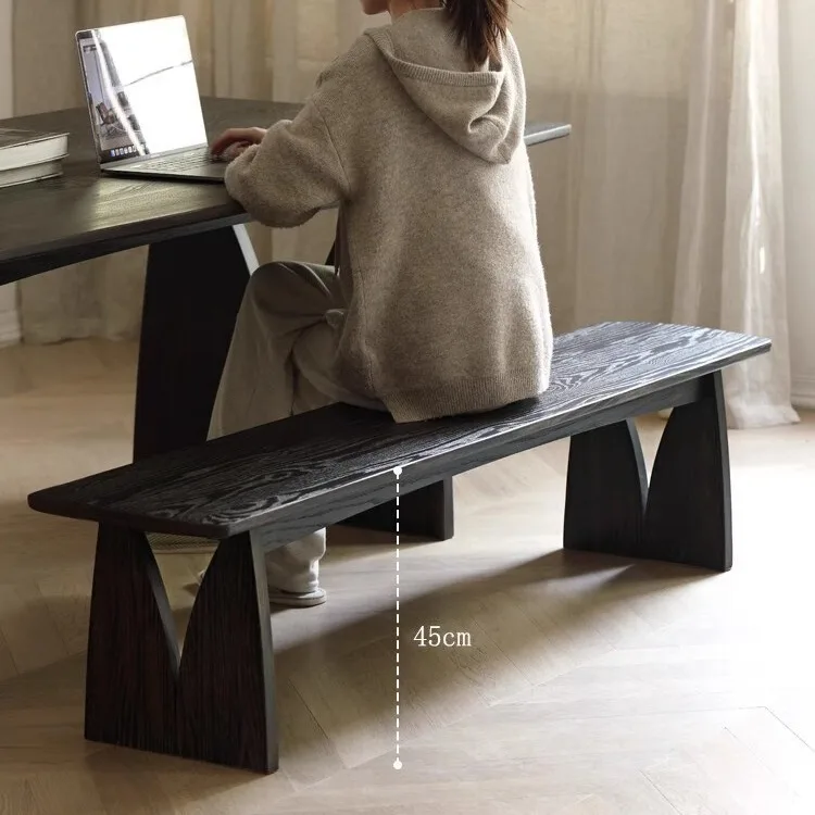 Black matte solid wood bench  home shoe change stool  bedroom bedside stool resting area long chair stool