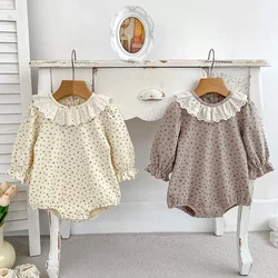 2024 New Autumn Newborn Baby Girls Bodysuits Long Sleeved Cotton Flower Print Korean Style Climbing Suit 0-24M Children Clothes