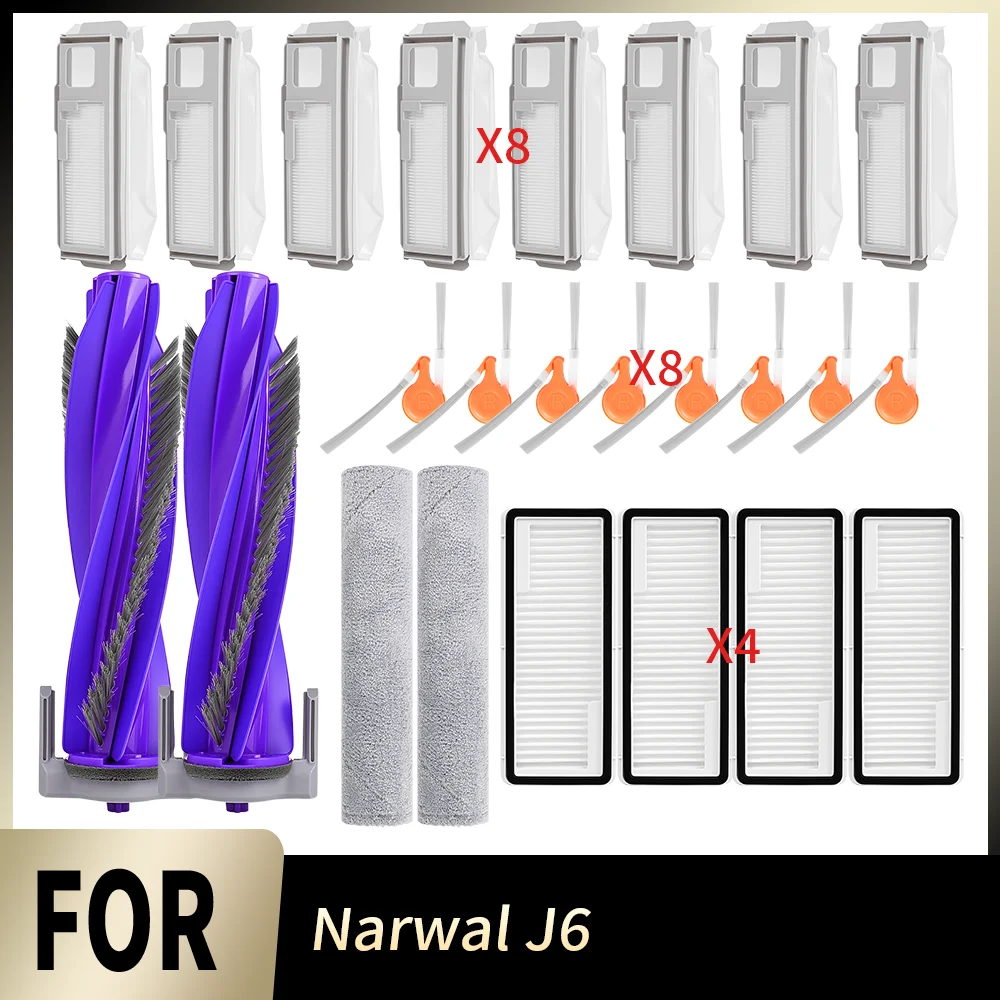 For Narwal J6 Robot Vacuum Mop Hair Tangle-Free Dust Bag Filter Roller Mop Main Side Brush Track Mop Cloth Home Cleaning Parts