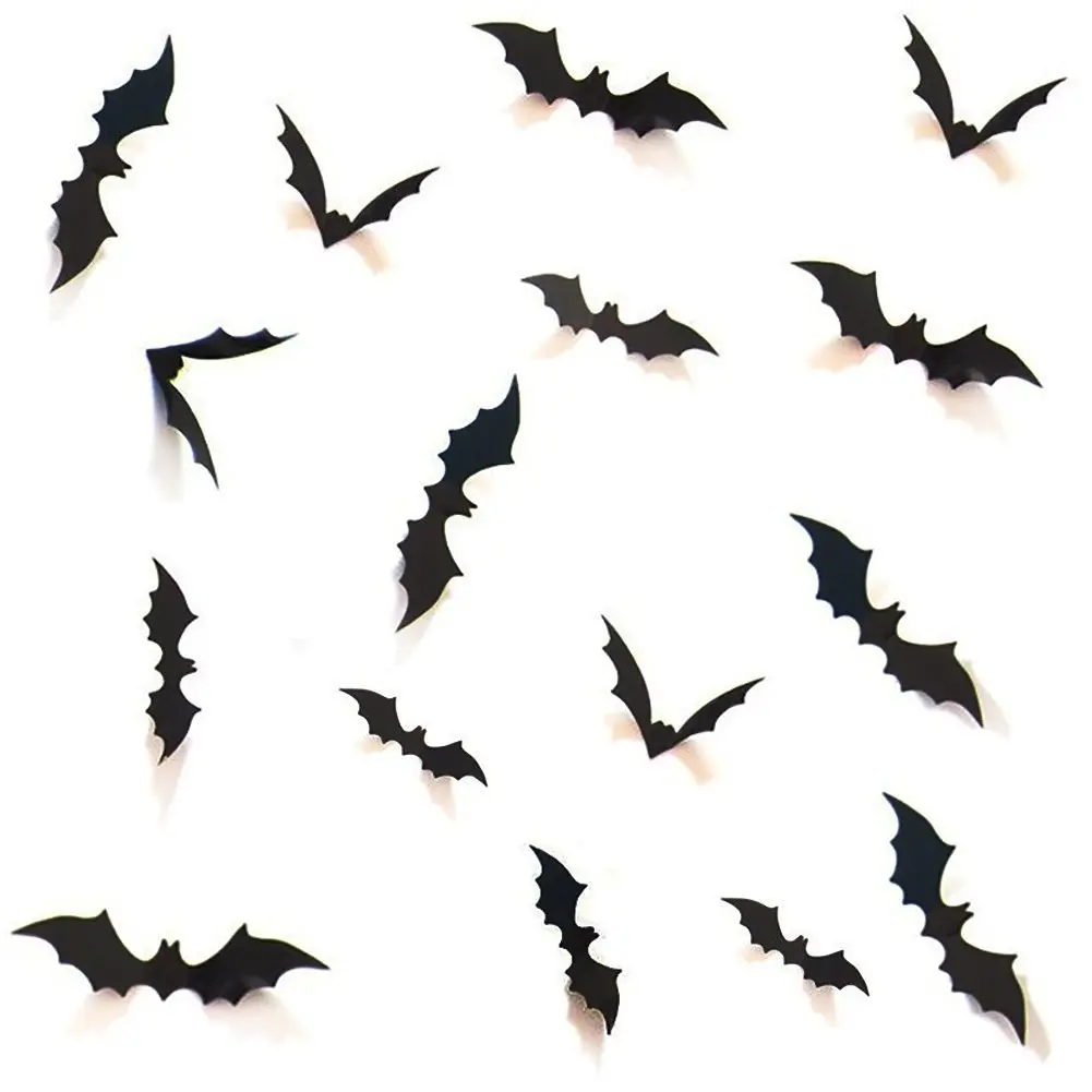 12/24/36/48/60 Stück Halloween 3D hängende Fledermäuse realistische gruselige große gefälschte schwarze hängende Fledermaus-Wandaufkleber für Halloween-Heimdekorationen – Detail 3