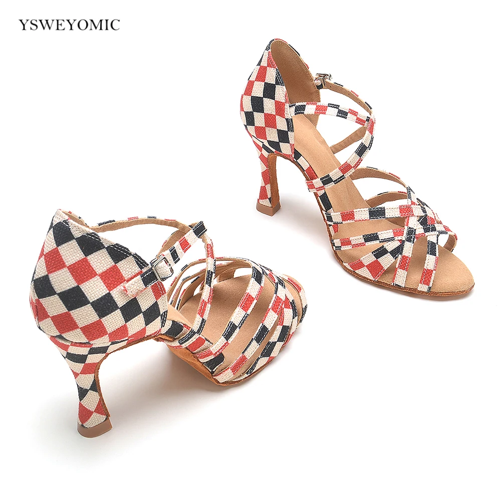 YSWEYOMIC-Chaussures de danse latine salsa pour femmes, semelle intérieure souple rouge, talons de danse de fête, logo personnalisé, style printemps et été 2024