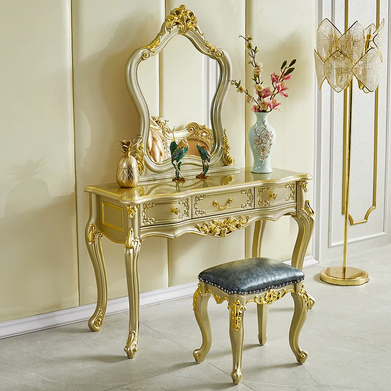 European Style Dressing Table American Style Villa Princess Bedroom Solid Wood Makeup Table Makeup Mirror Combination Drawing