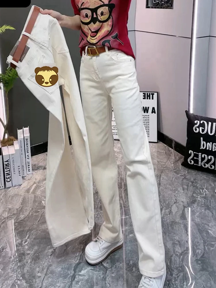 

Джинсы с высокой талией и прямым кроем, женские повседневные универсальные брюки с широкими штанинами, маленькие размеры, новинка осени и весеннего сезона