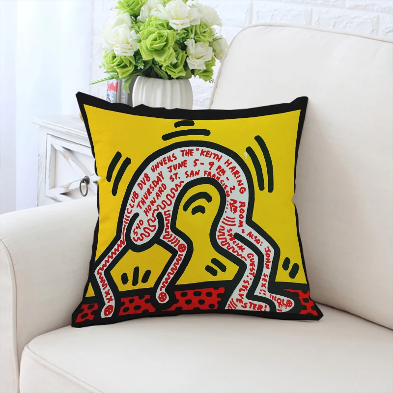 

Sofa cushion cover K-Keith Haring art custom double-sided printed pillowcase chair waist cushion home decoration bedside cushion