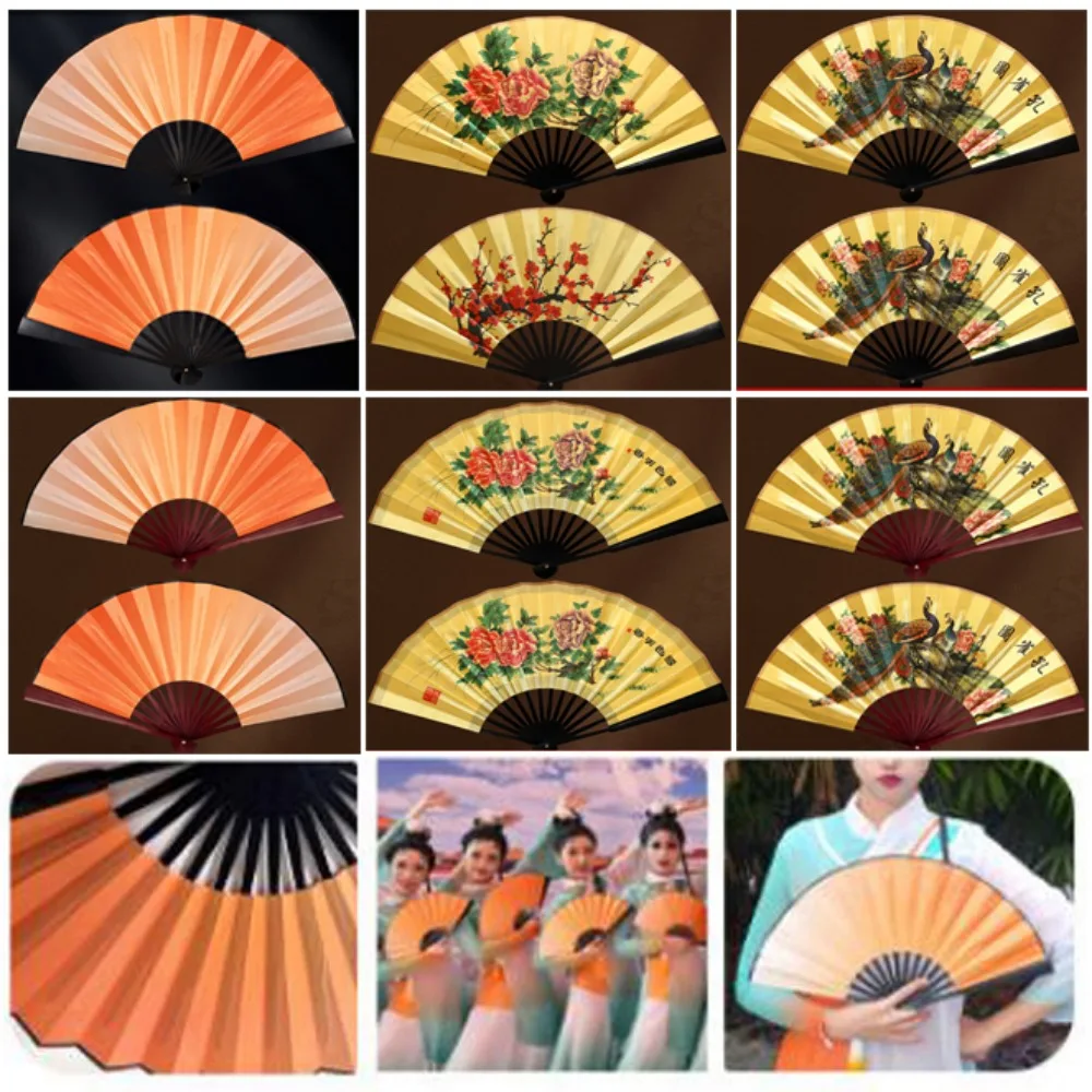 26.5cm Chinese Tai Chi Yoga Kung Fu Fan Plastic Bone Chinoiserie Gift Special Silk Fan Multistyles