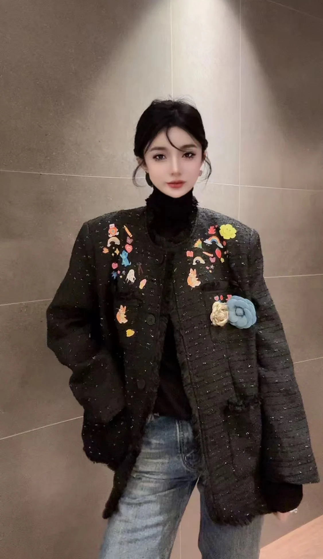 

Свободная повседневная однотонная куртка в стиле французского шика для женщин: новая осенняя коллекция, модная, универсальная, базовая модель