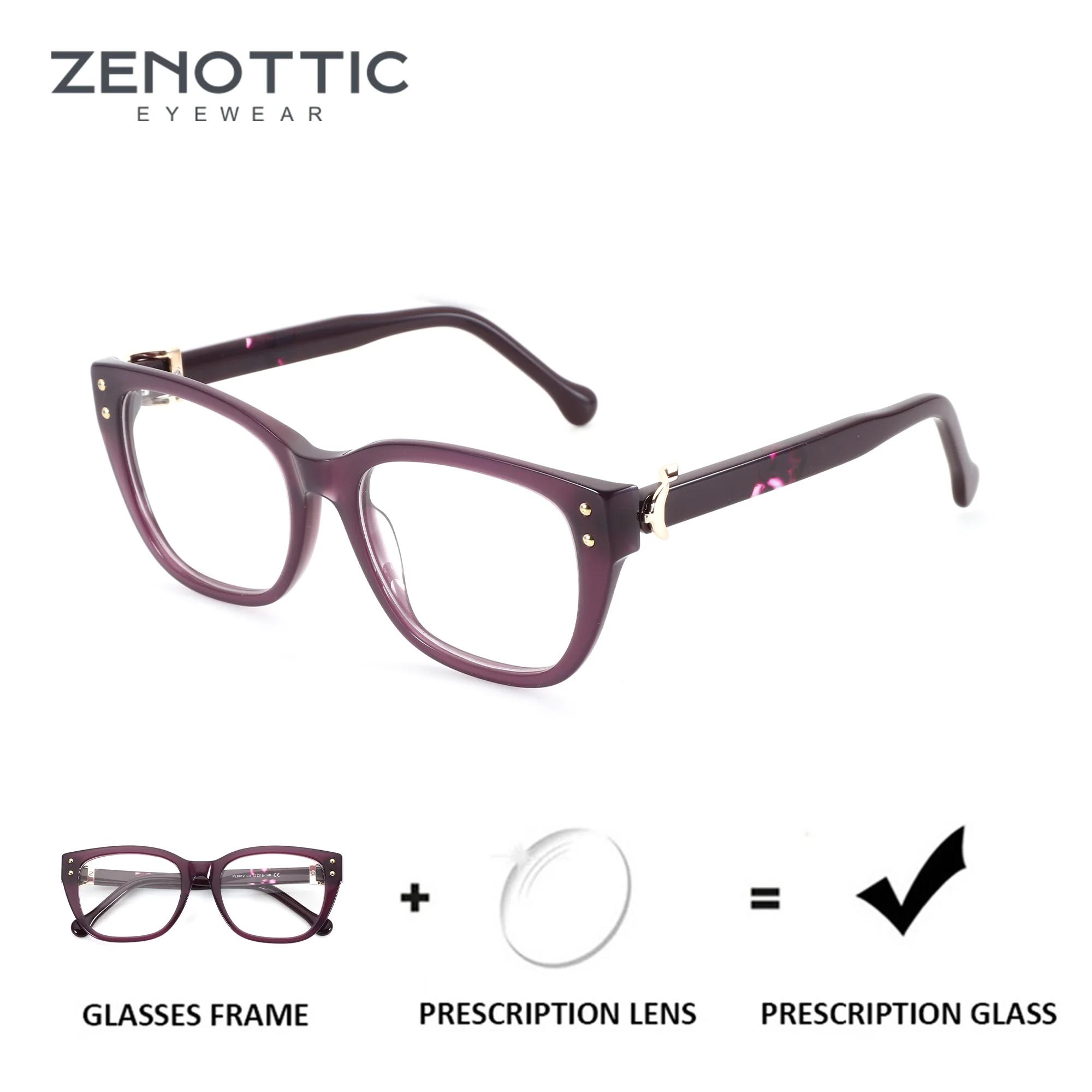 ZENOTTIC (M Size）Women's Cat Eye Prescription Glasses  Handmade Acetate Anti Blue Light Myopia Glasses For Woman