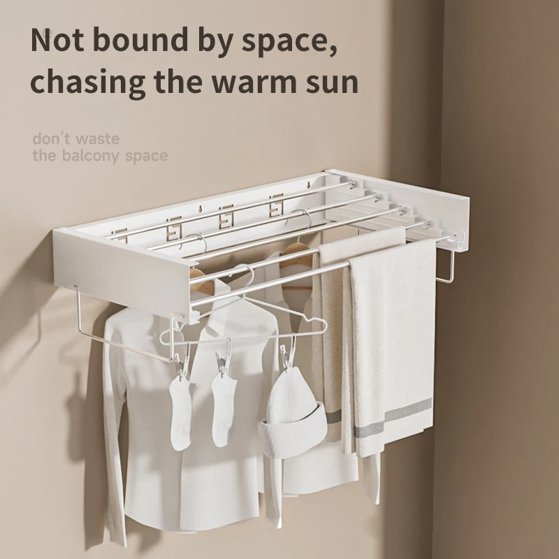 Foldable Wall-Mounted Invisible Clothes Drying Rack Indoor Balcony Room No Drill Hang Clothes Rod Space-Saving Storage Organizer