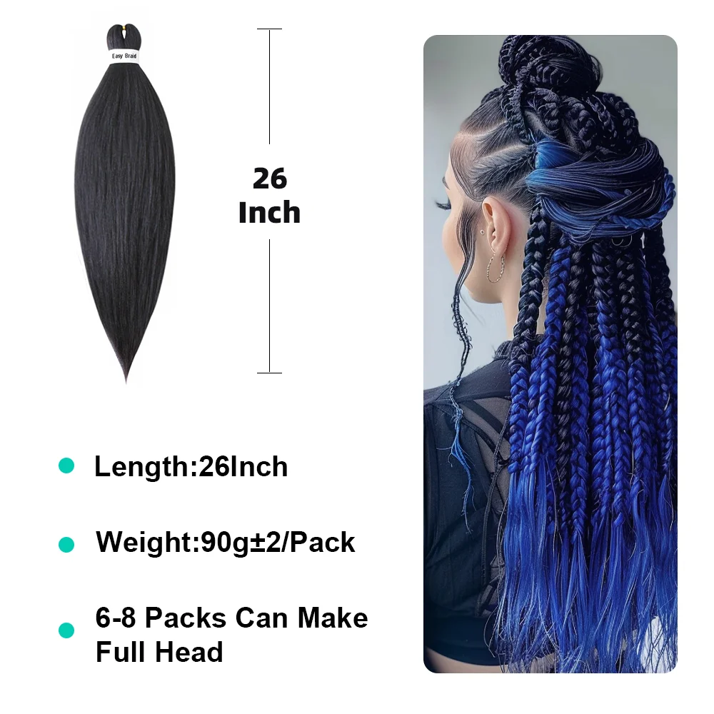 Extensões sintéticas do cabelo do Jumbo, tranças fáceis, trança pre esticada, extensões do cabelo de DIY, azul