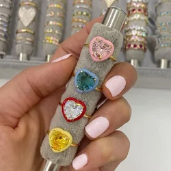 2023 Summer New Fashion Women Finger Jewelry Big Heart Shaped Main Stone With Matching Enamel CZ Birstone Rings