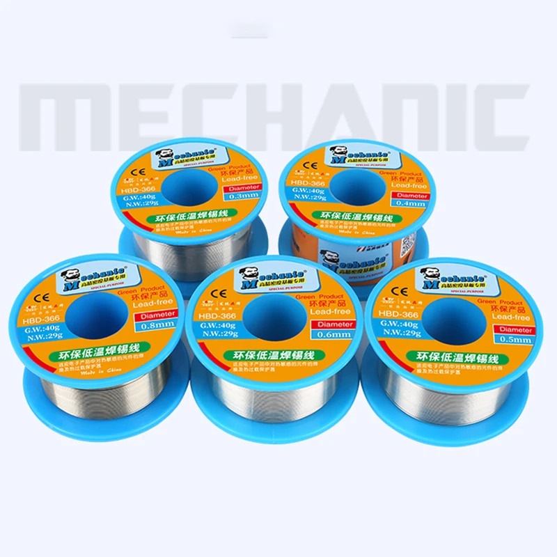 1Pcs 40g mechanic Lead-free soldering wire 0.3/0.4/0.5/0.6/0.8mm melting point 210℃ Low temperature soldering wire welding wire