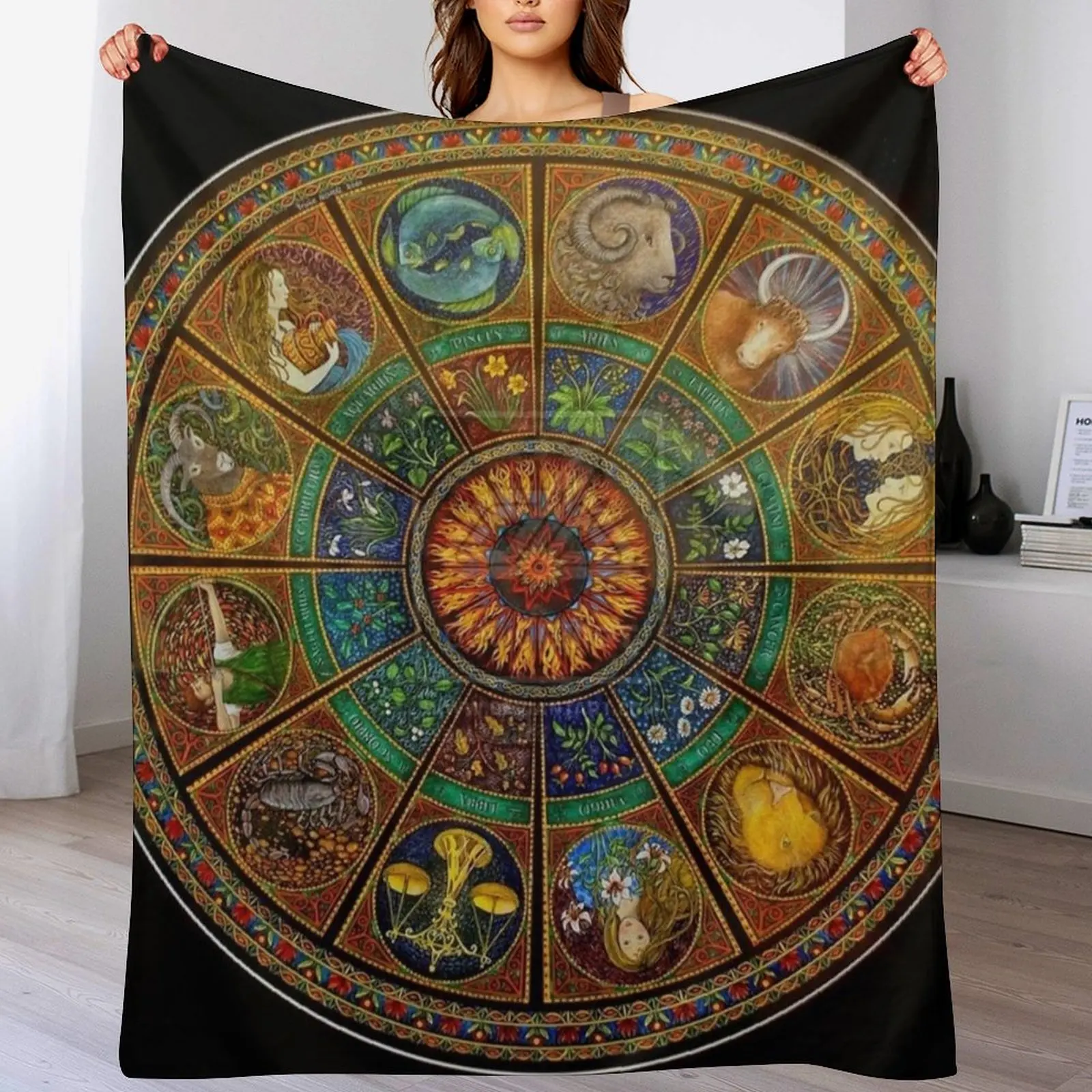 Wheel of the Zodiac, Astrology Chart & the Major Arcana Tarot Throw Blanket Tourist Plaid heavy to sleep Blankets