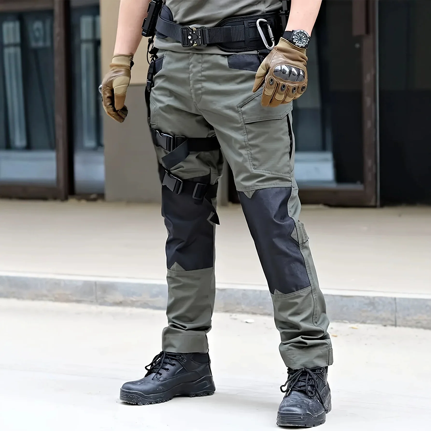 Men's Spliced Knee Pad Tactical Pants Ripstop Multi Pockets Outdoor Hiking Combat Trousers Water Repellent Wear Resistant Work C view 5