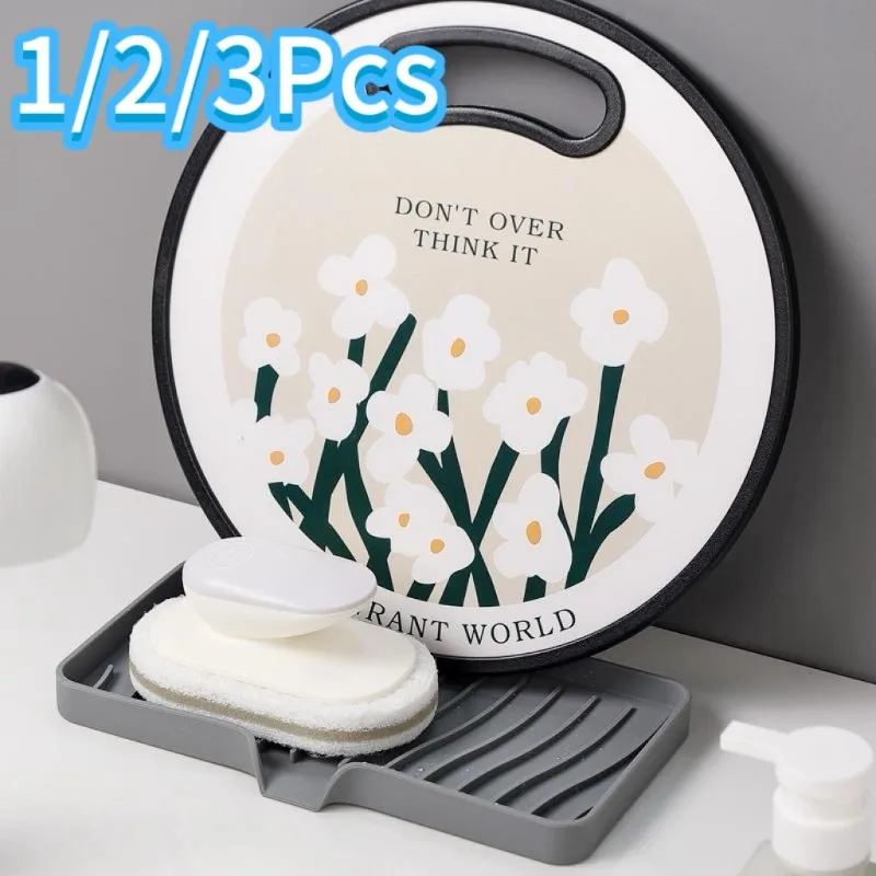 Self Draining Soap Bar Holder Silicone Kitchen Sink Soap Dish Sponge Tray Creative Washing Table Soap Tray Free Punch Drain Rack