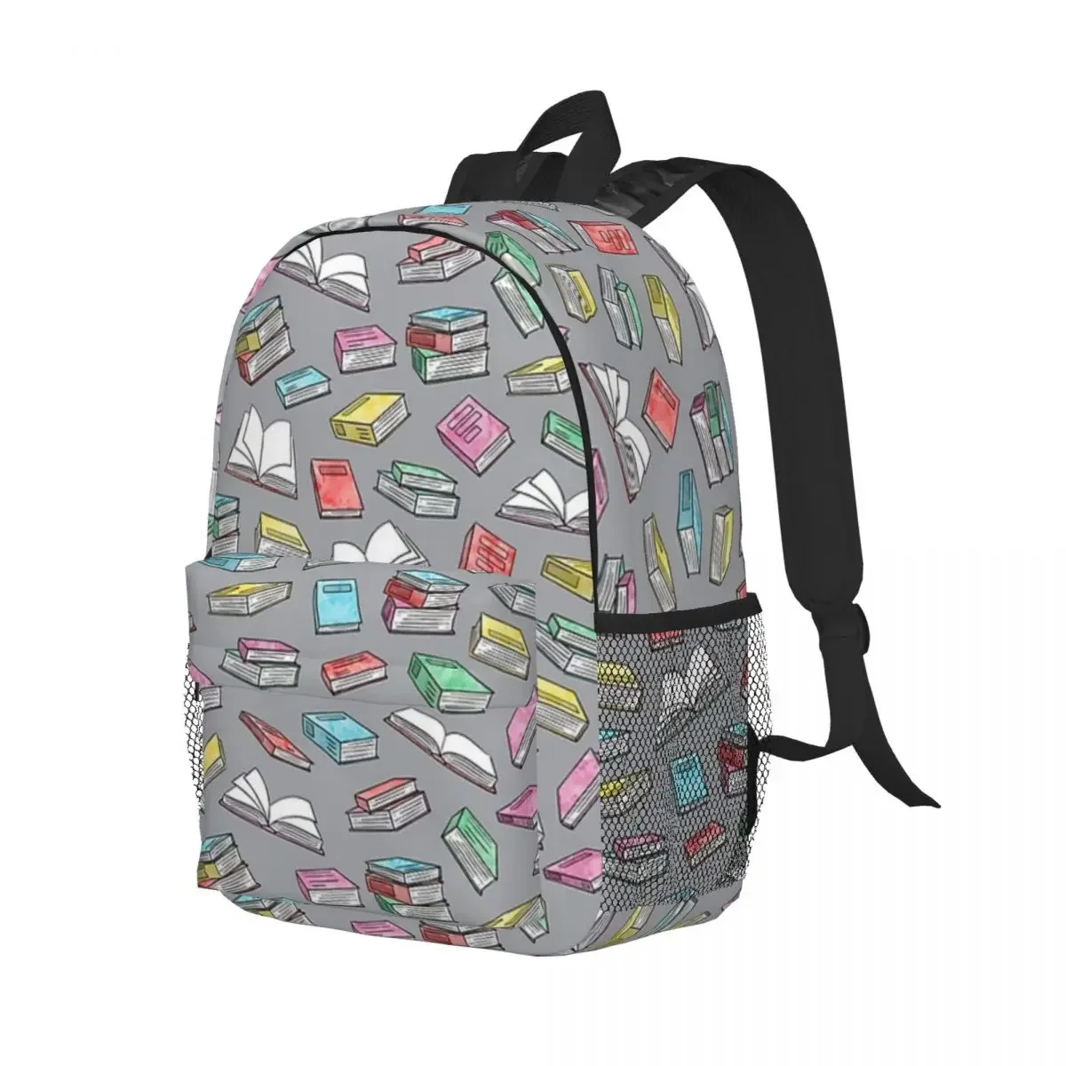 Books On Grey Backpacks Teenager Bookbag Fashion Children School Bags Travel Rucksack Shoulder Bag Large Capacity