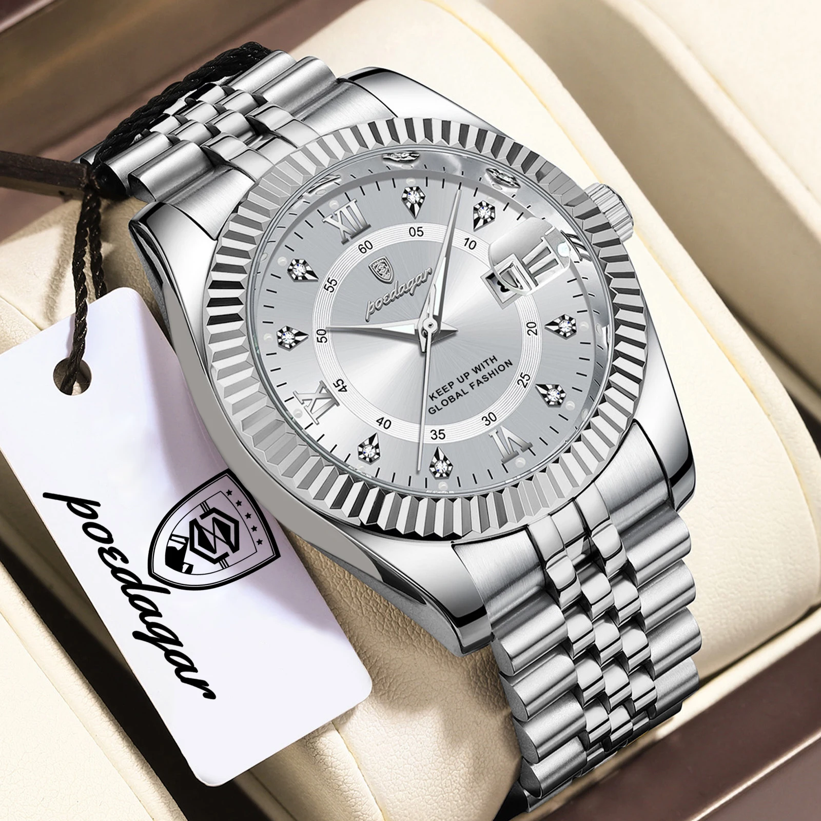 POEDAGAR Montre-bracelet haut de gamme pour homme, étanche, lumineuse, date, quartz, décontractée, en acier inoxydable, montre de mode masculine, Reloj Hombre