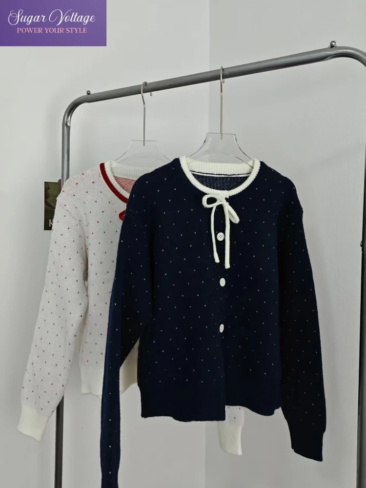 

Осенний винтажный корейский модный вязаный мягкий свитер, женский облегающий свитер с длинным рукавом и бантом на шнуровке, топы на пуговицах, повседневный элегантный кардиган в стиле ретро