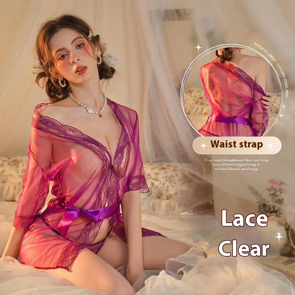 

Эротическое белье, прозрачный тюль, соблазнительная ночная рубашка, кружевная сексуальная пижама, сетчатый халат, униформа, комплект