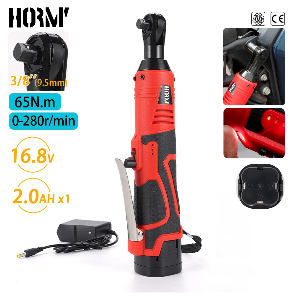 Hormy 16.8V Right Angle Ratchet Wrench 3/8In Cordless Electric Screwdriver for Car Repair 65N.m Multifunctional Stage Rack Tool