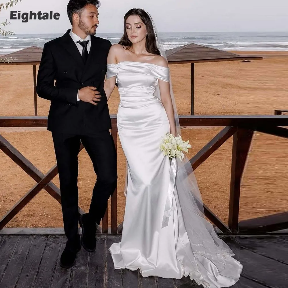 

Eighale New Wedding Dresses Strapless Cap Sleeves White Ivory Satin Customized Mermaid Bridal Gown Vestidos De Novia