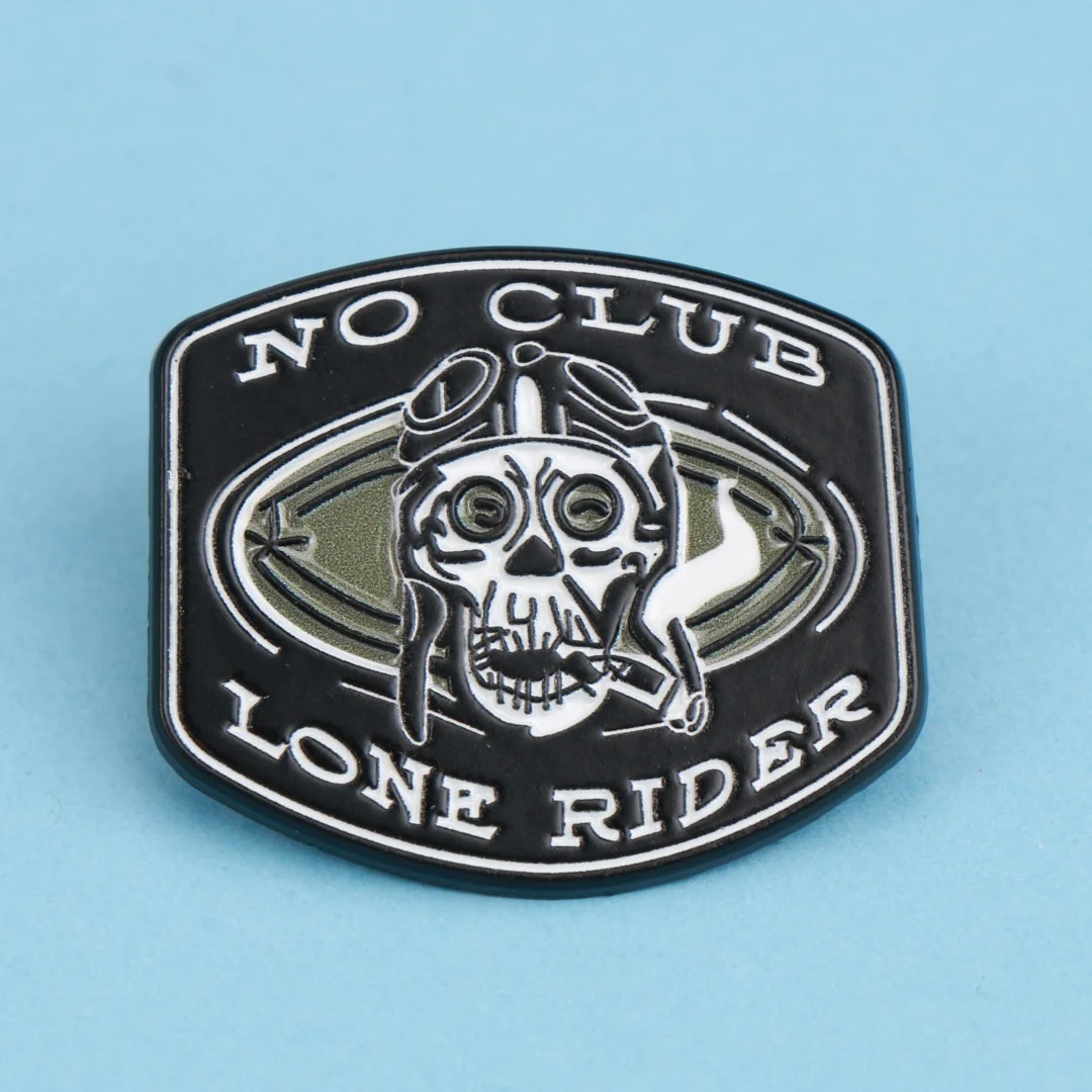 No Club Lone Rider Enamel Pin - Skeleton Hand with Cacti Design, Zinc Alloy, Ideal for Backpacks