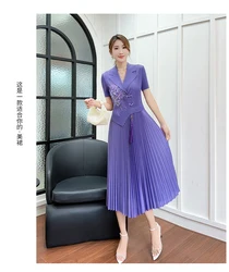AIMEILI 여성용 주름 빈티지 프린트 긴 원피스, 우아한 루즈 이브닝 파티 천, 크리스마스 용수철, 가을, 새로운 패션, 2024