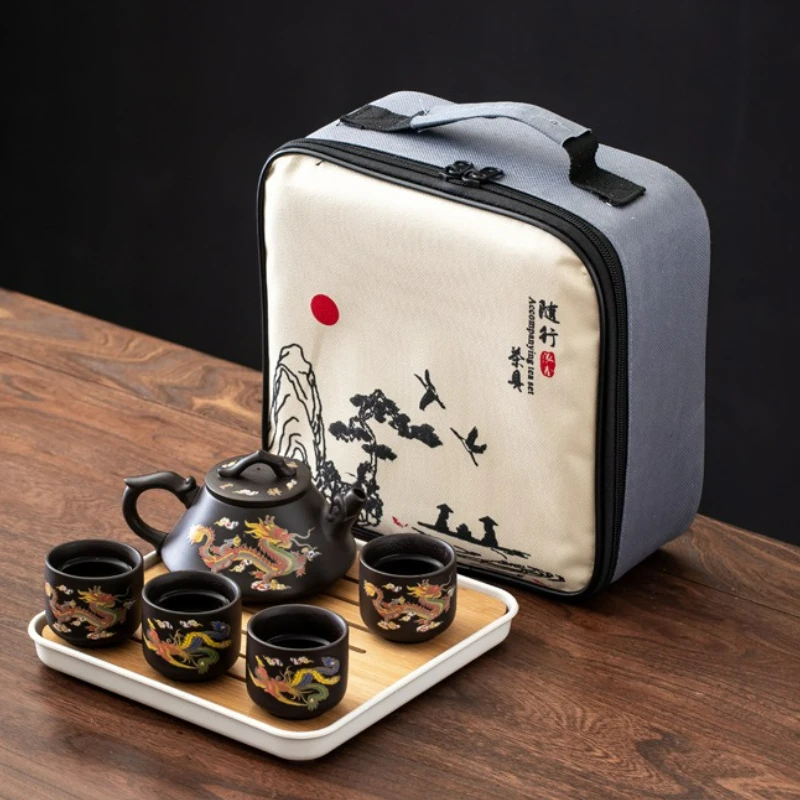 Chinese Style Color-changing Tea Set Purple Clay Portable Teapot Outdoor Travel Ceramics Kung Fu Tea Set Tea Cup Teaware Gift