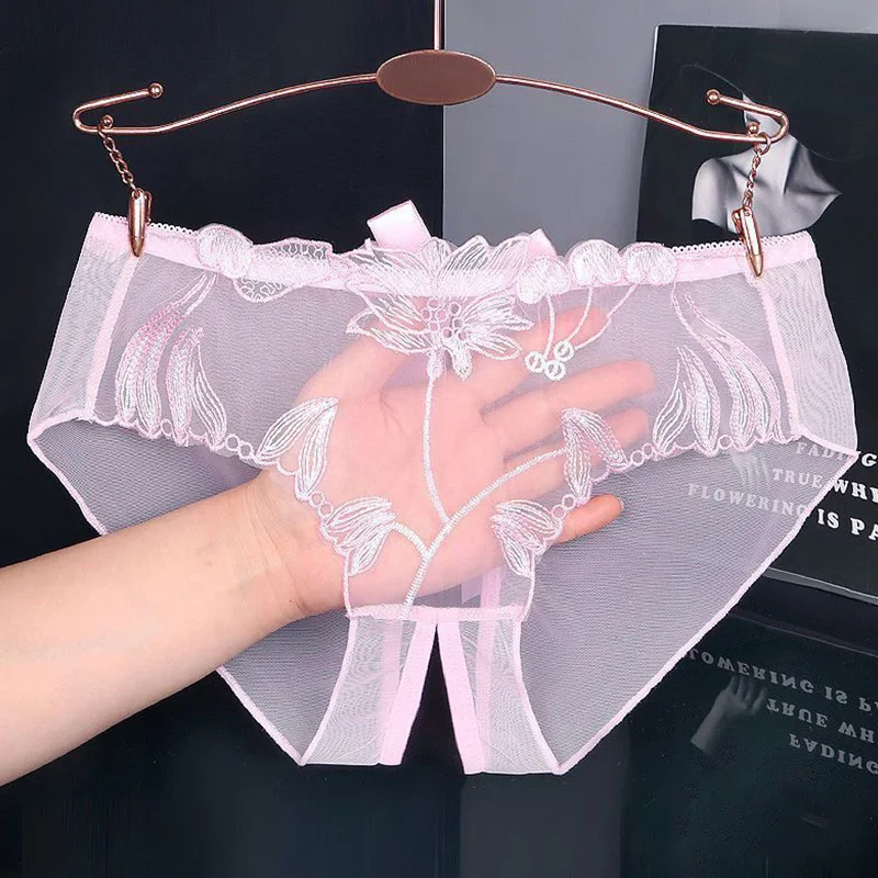 

Sexy Women's Panties Transparent Crotchless Panties Embroidered Floral Brief Low Waist Seamless Underwear Female Erotic Lingerie