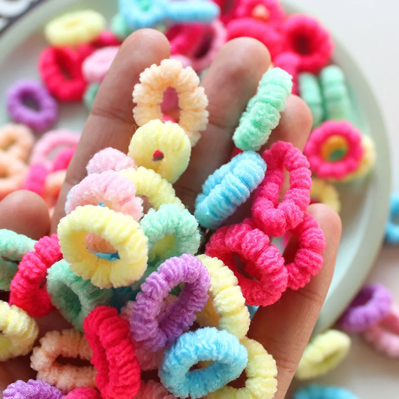 100pcs Colorful Flower Hair Bands 2cm Mini Rubber Bands for Children Kids Hair Ties Girls Hair Accessories