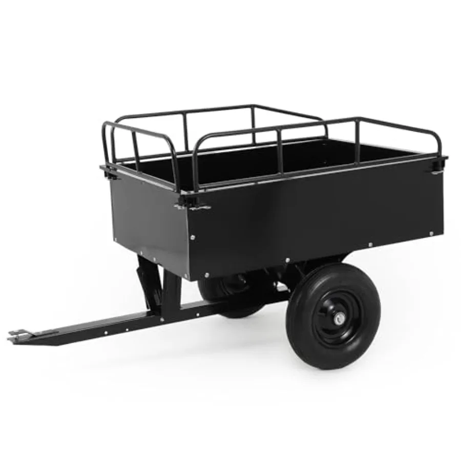 ATV trailer for garden utility use, steel construction, black, 750 lbs capacity with removable sides and rear hitch