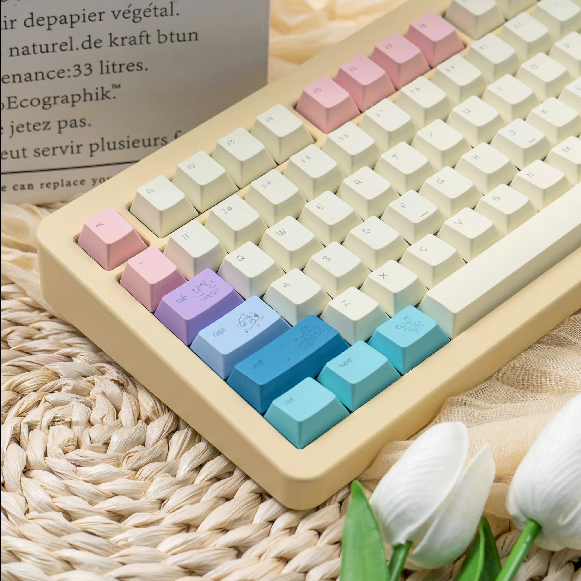 144 Keys Constellation Theme Keycaps Dye-Sub Cherry Profile PBT Keycaps Custom Pink for MX 61/64/87/96/104 Mechanical Keyboard