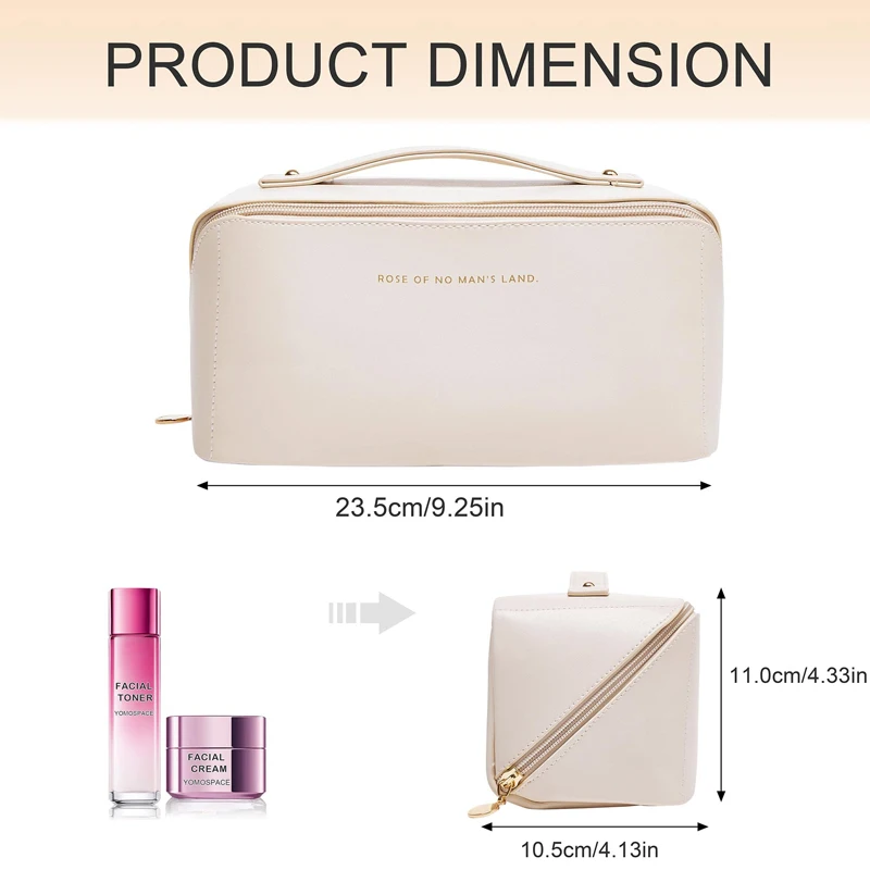 Large Travel Cosmetic Bag for Women Leather Makeup Organizer Female Toiletry Kit Bags Make Up Case Storage Pouch Luxury Lady Box