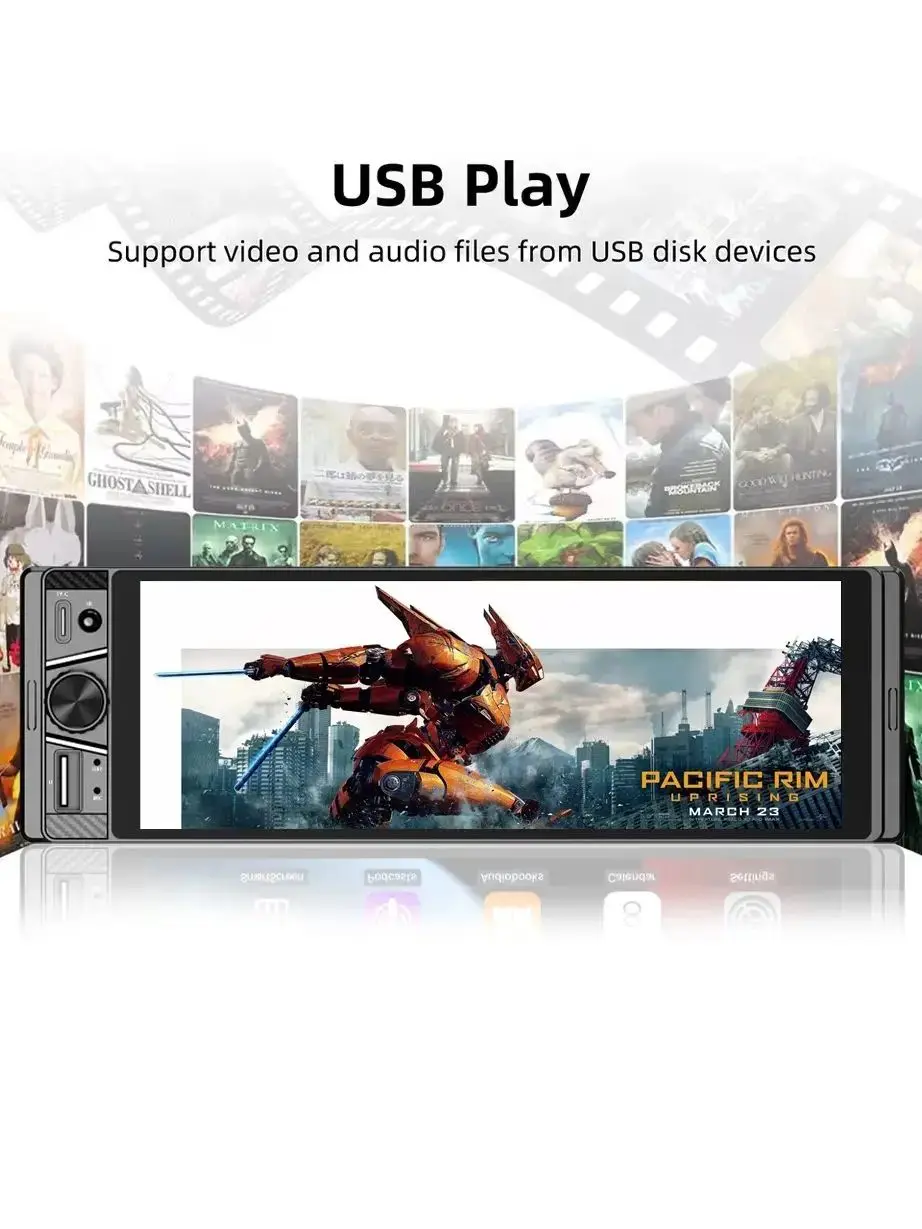 6.86 ''1Din Autoradio Multimediaspeler MP5 MP3 FM-radio Draadloos/bekabeld Carplay Android Auto Stereo 1 din USB Type-c opladen - afbeelding 2