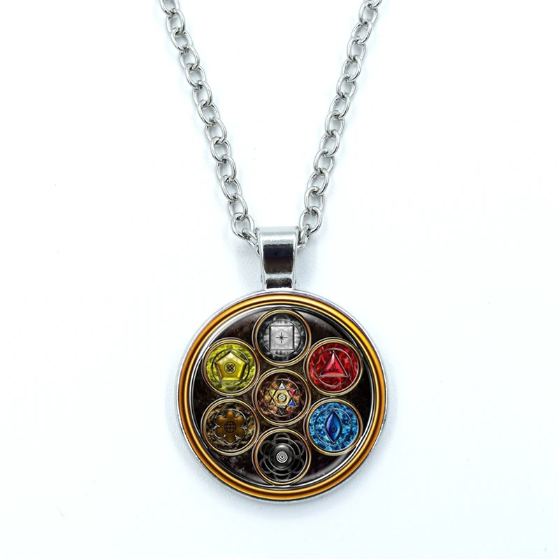 7 Chakra Om Symbol Necklace Yoga Reiki Healing Balance Creative Pattern Glass Cabochon Buddhism Vintage Necklace for Women Gift