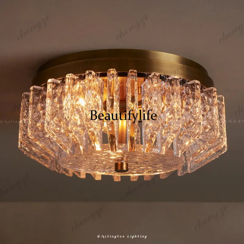 North American retro bedroom study aisle art water ripple glass ceiling lamp