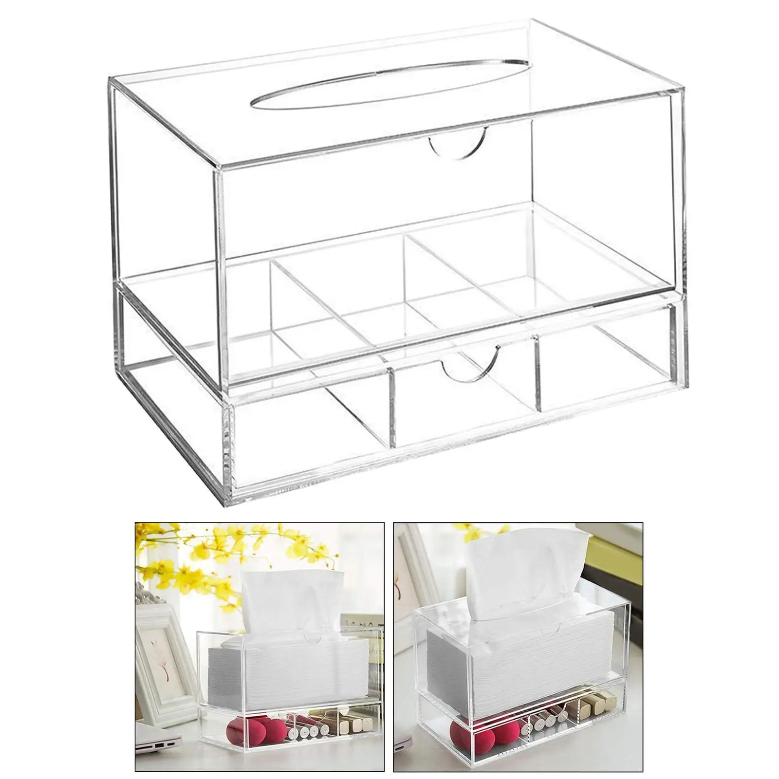 

Acrylic Cosmetic Tissue Makeup Organizer Shelf Rack Lipstick Jewelry Holder Drawers Storage Box Case Transparent