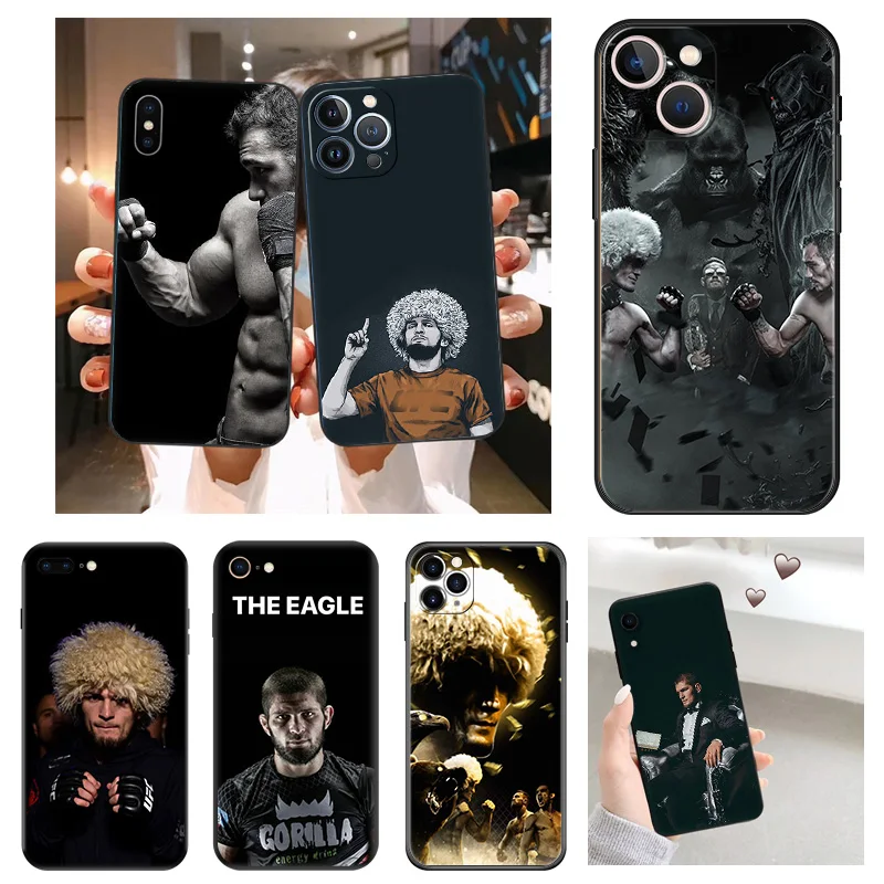 Silicone Soft Phone Case for iphone 16Plus 15 14 13 12 11 16 Pro Max Mini XR SE 7 8 Plus KHabib Nurmagomedov Boxing Black Cover