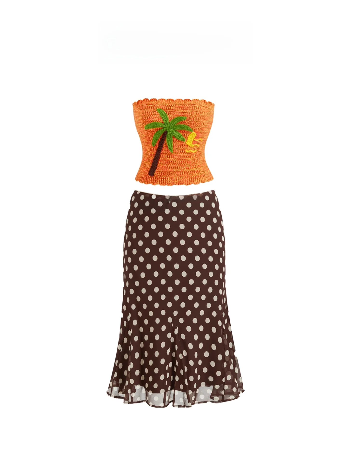 

HEZA большие размеры, трикотажная юбка-миди, летний комплект Vaion в горошек, женская мода, повседневное облегающее платье с высокой талией Dr