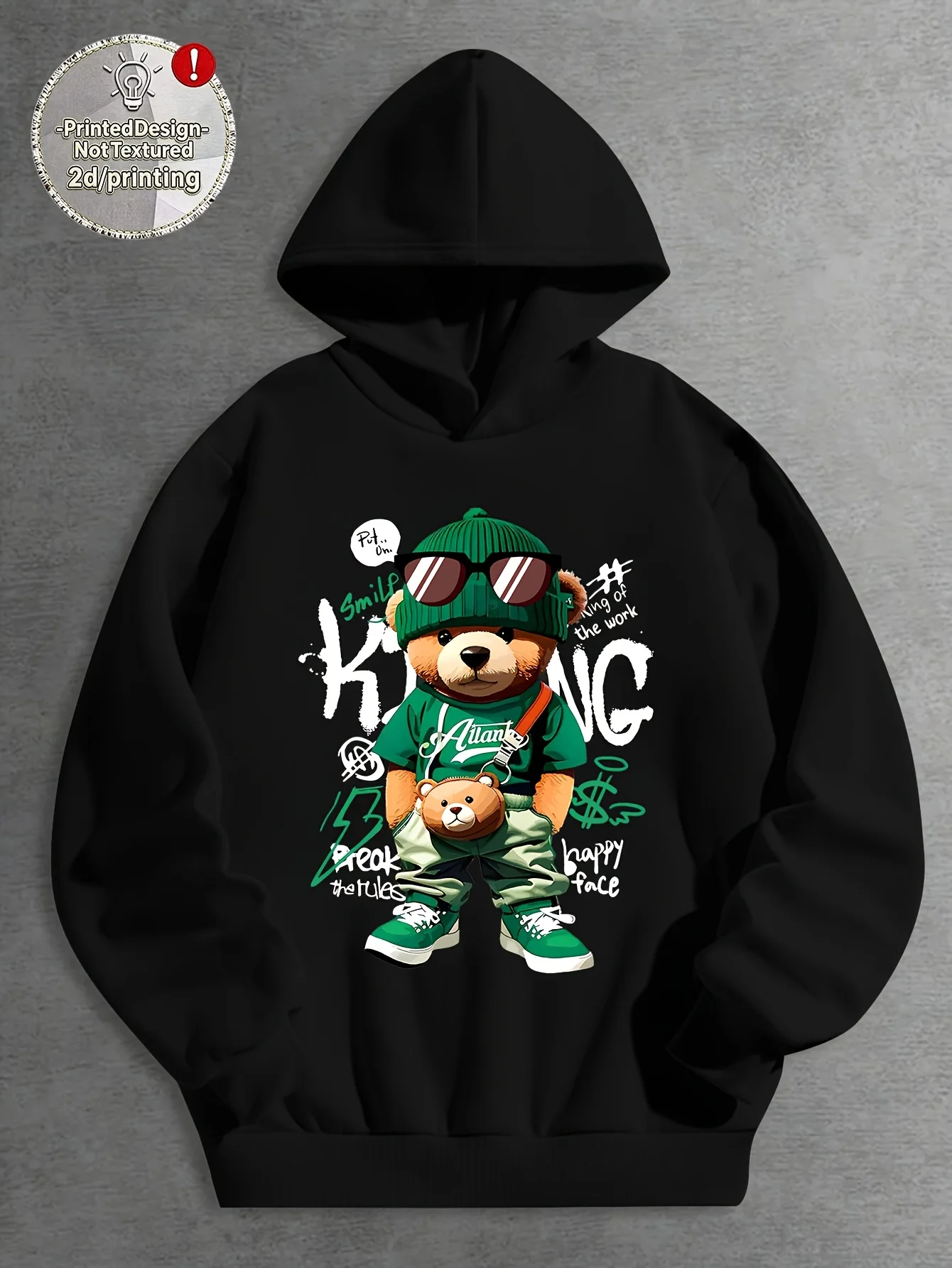 Sweat-shirt à capuche décontracté à motif d'ours tendance, légèrement extensible, parfait comme cadeau de Noël pour les enfants en automne et en hiver.