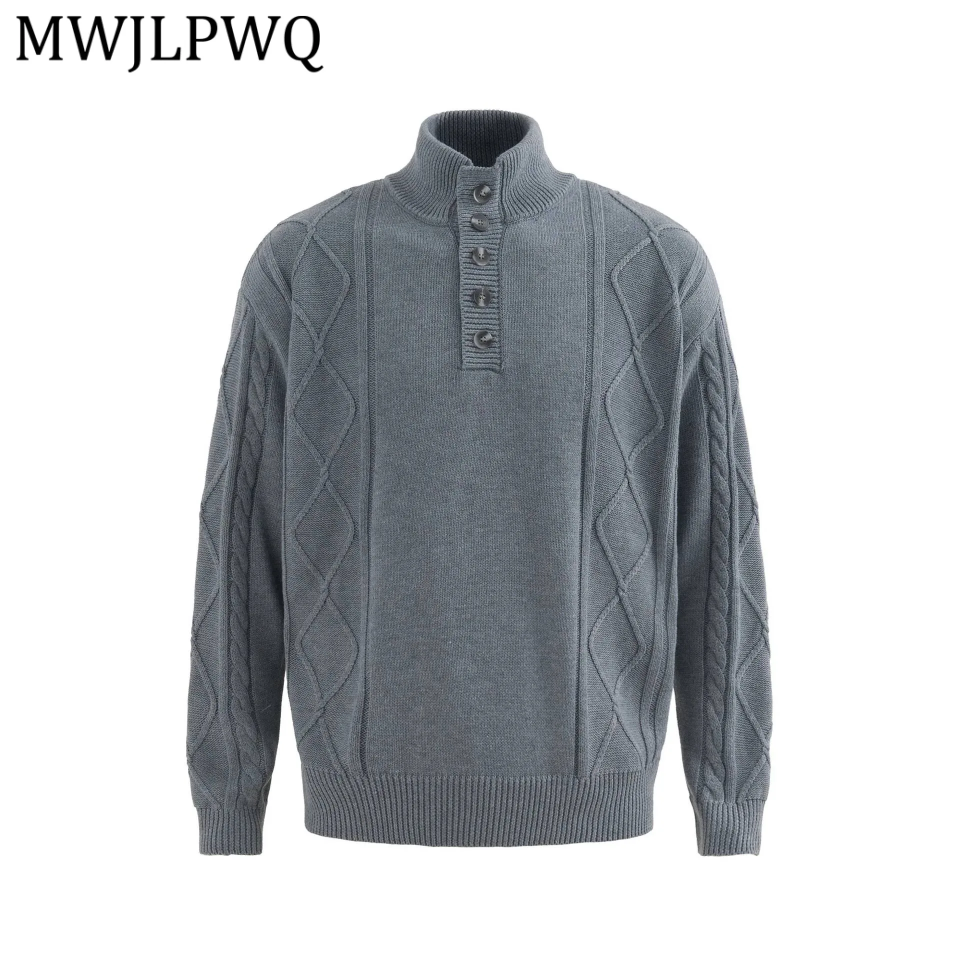 

Мужской винтажный свитер-пуловер с жаккардовым узором и воротником на пуговицах, свободный крой, длинный рукав, повседневный вязаный топ, модная новинка 22055