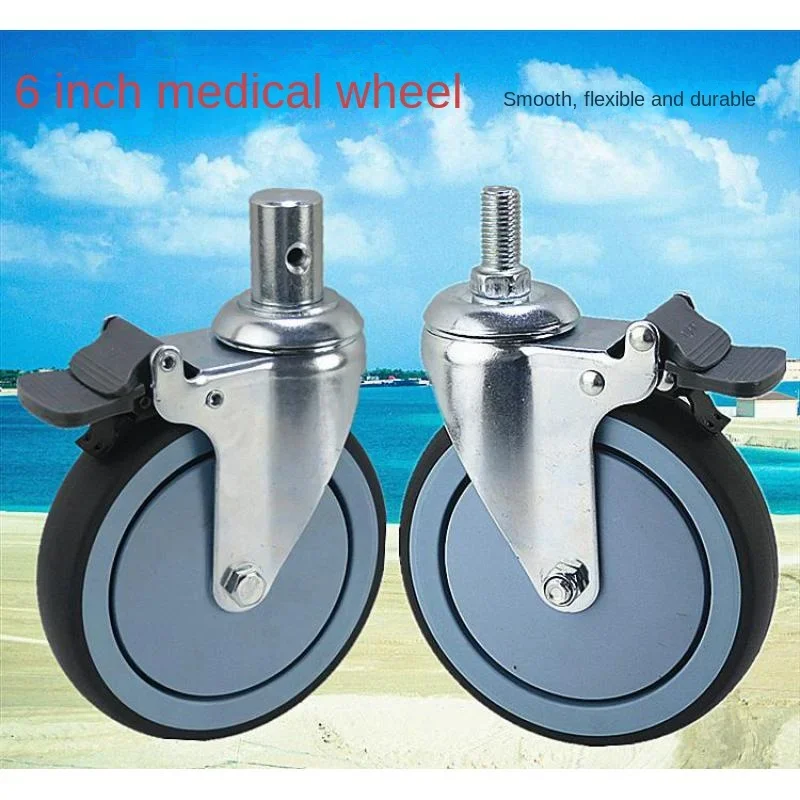 1 Piece 6-inch Screw Rod M16/M20-Insertion Rod M22/M28 Medical Bed Stretcher Ambulance, TPR Swivel Wheels Silent Castes